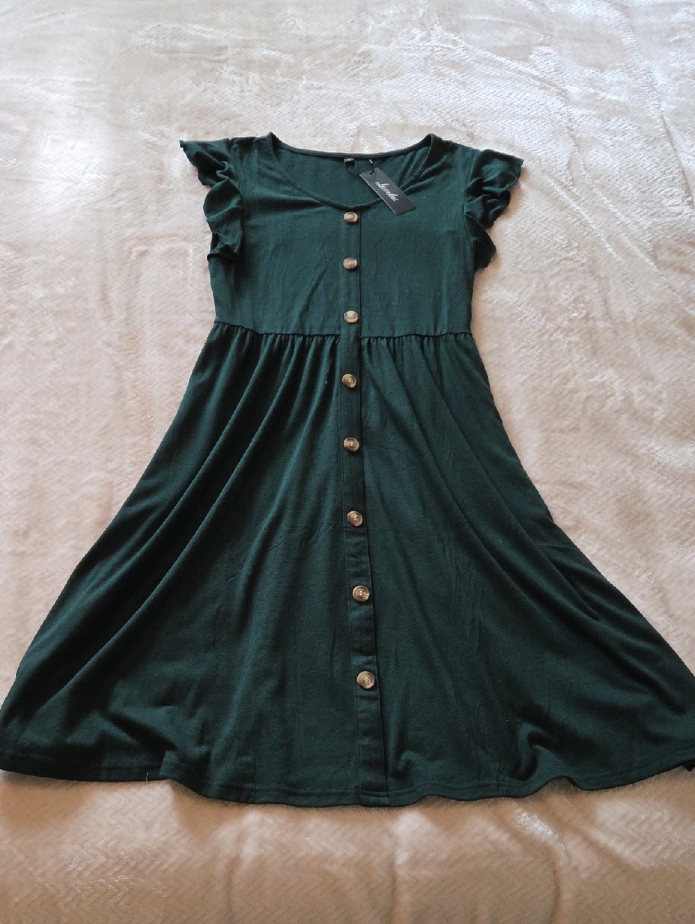 Soft Dark Green Dress with Ruffle Sleeves Size Small